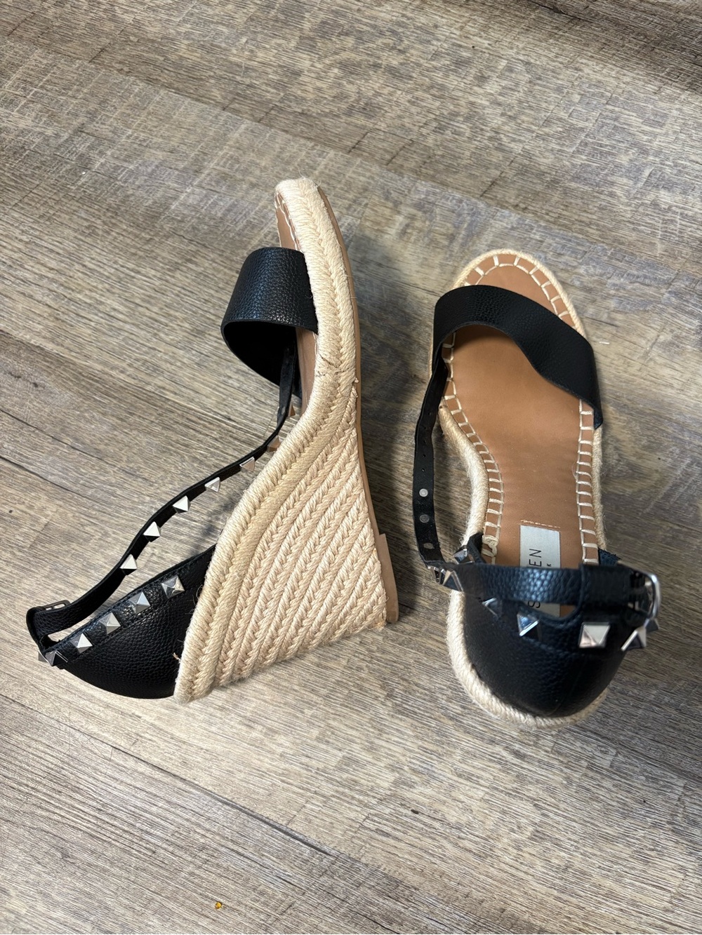 Black Studded Espadrille Wedge Sandals